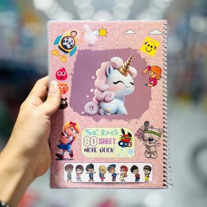 عکس دفتر 80 برگ مجلد حاشیه دار طرح یونیکورن چشم بسته سیبو کد M 41/2 - شماره 1