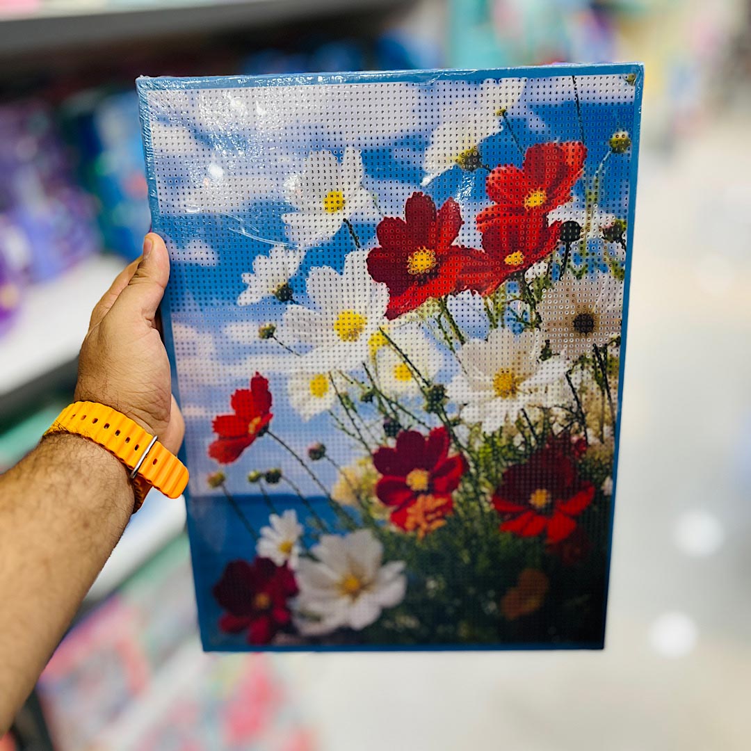 تصاویر نقاشی الماسی طرح گل قرمز و سفید سایز 30 در 40 مدل بوم دار نقاشی الماسی طرح گل قرمز و سفید سایز 30 در 40 مدل بوم دار