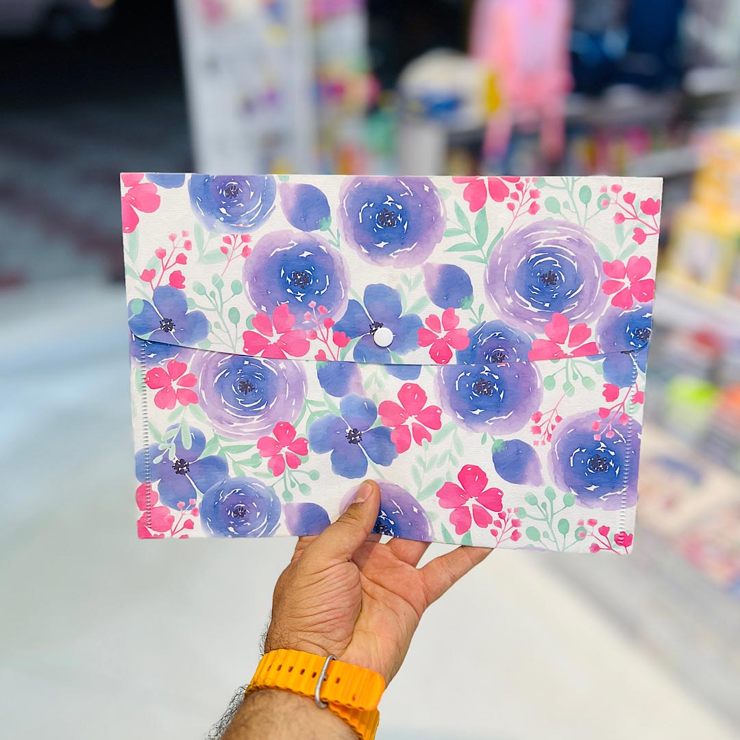 تصاویر پوشه دکمه دار طرح گل بنفش صورتی سایز A4 پوشه دکمه دار طرح گل بنفش صورتی سایز A4