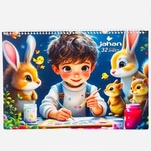 عکس دفتر نقاشی 32 برگ رحلی جهان جلد شومیز طرح پسر و خرگوش کد 321 - شماره 4