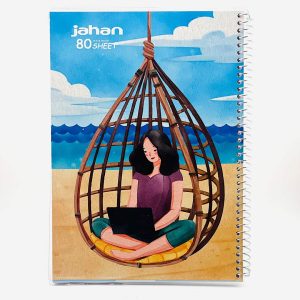 عکس دفتر 80 برگ خط دار مجلد جهان طرح دختر روی تاب کد 855 - شماره 4