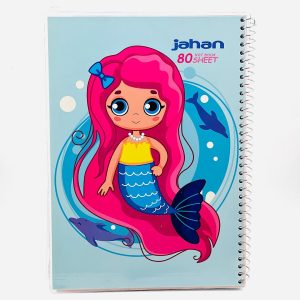 عکس دفتر 80 برگ خط دار جهان طرح پری دریایی مو صورتی کد 801 - شماره 15