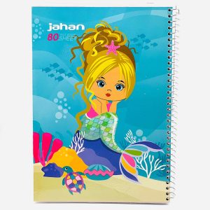 عکس دفتر 80 برگ پری دریایی سبز آبی با مو بلوند برند جهان کد 801 - شماره 5