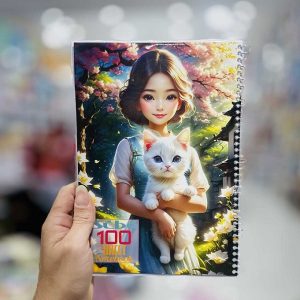 عکس دفتر 100 برگ سیبو طرح دختر با موی کوتاه و گربه کد A 26 - شماره 15