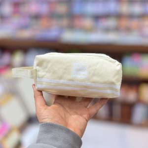 عکس جامدادی وارداتی پارچه ای آنودر ANOTHER دوزیپ دسته دار 2 خط رنگ کرم خاکستری - شماره 13