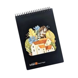عکس دفتر 80 برگ طراحی کاغذ مشکی ایمان iman سایز A5 طرح خانه - شماره 5