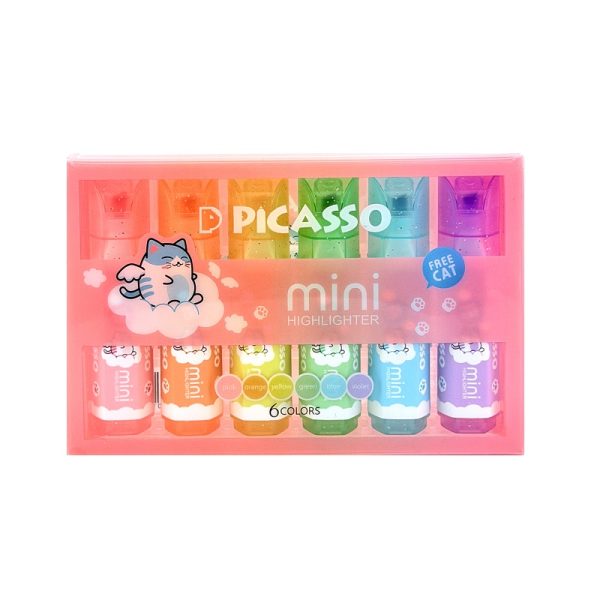 تصاویر هایلایتر مینی 6 رنگ پیکاسو PICASSO طرح فانتزی گربه کد 12010 هایلایتر مینی 6 رنگ پیکاسو PICASSO طرح فانتزی گربه کد 12010