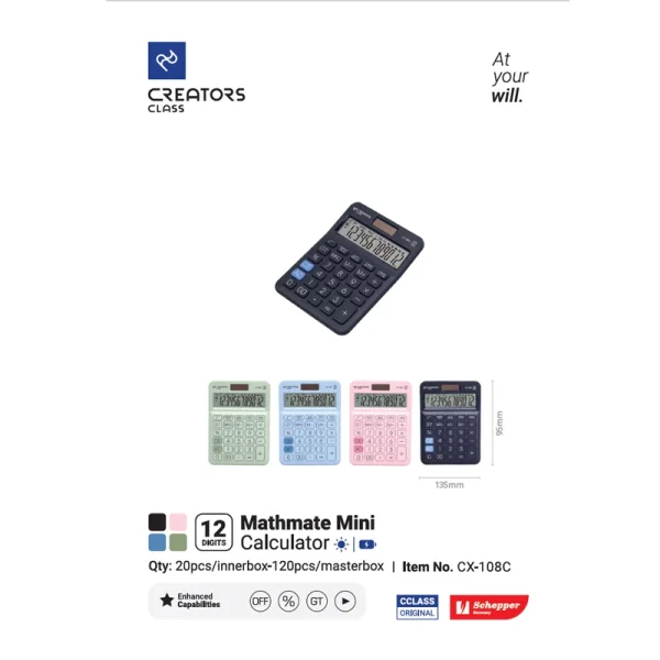 تصاویر ماشین حساب سی کلاس CCLASS سری MINI کد CX-108C-3 رنگ مغزپسته ای ماشین حساب سی کلاس CCLASS سری MINI کد CX-108C-3 رنگ مغزپسته ای