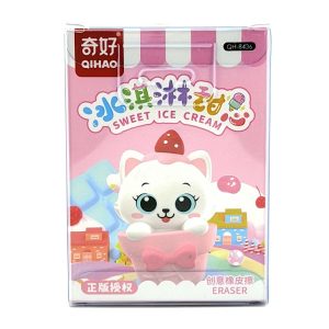 عکس پاک کن فانتزی کیاهو QIHAO طرح گربه صورتی جعبه طلقی کد 8436 - شماره 8