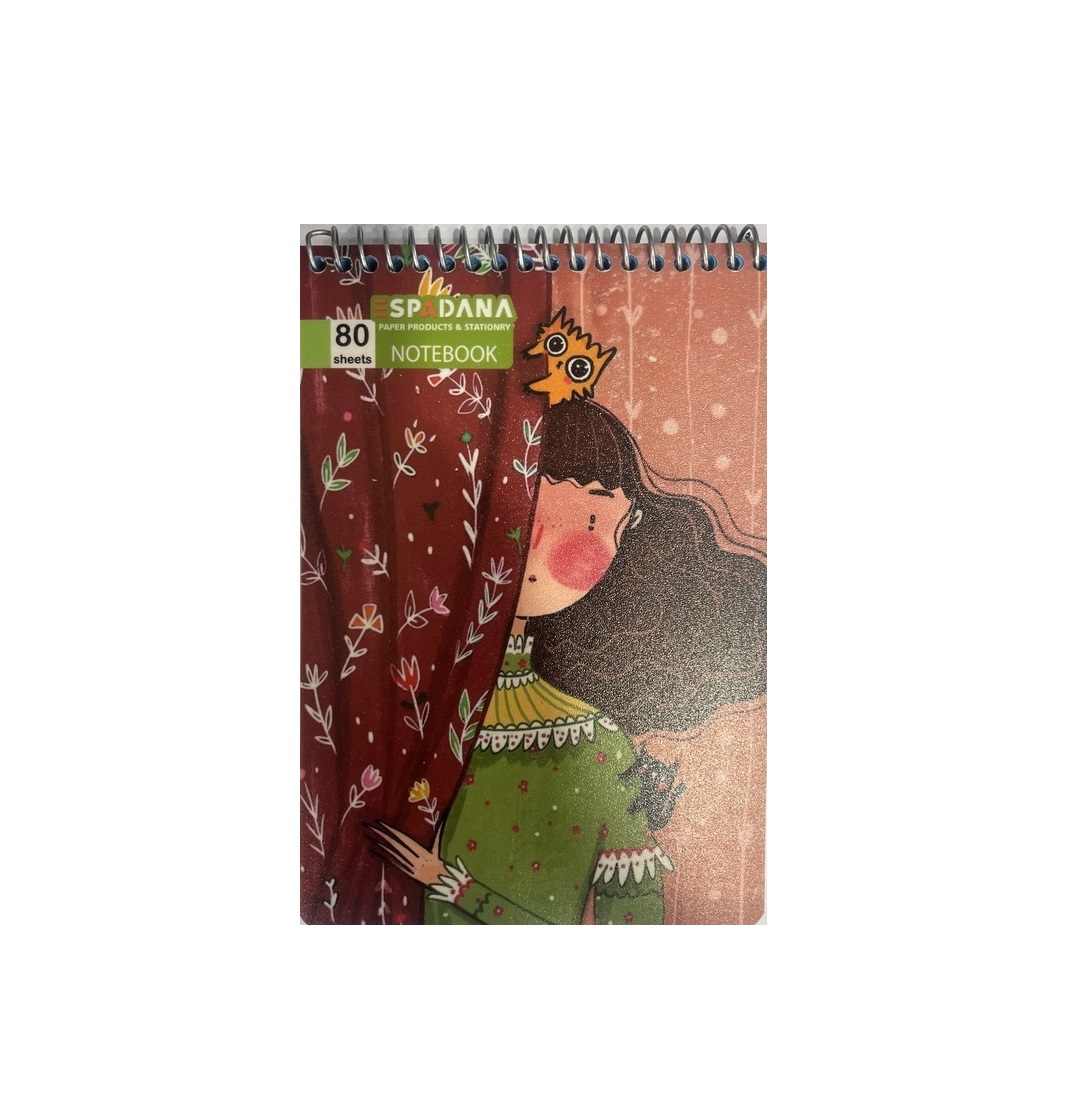 تصاویر دفتر یادداشت 80 برگ اسپادانا ESPADANA مدل سیم بالا طرح دختر و پرده گل دار کد 08 (سایز 11 در 16) دفتر یادداشت 80 برگ اسپادانا ESPADANA مدل سیم بالا طرح دختر و پرده گل دار کد 08 (سایز 11 در 16)