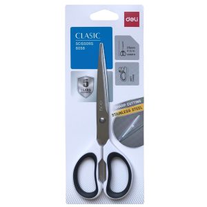 عکس قیچی اداری دلی deli مدل دسته سیلیکونی 17 سانتی رنگ سفید مشکی کد 6058 - شماره 2