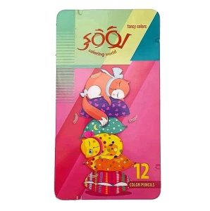 عکس مداد رنگی 12 رنگ لوکی LOOKY جعبه فلزی طرح پیشی های خوابالو رنگ صورتی کد 800383 - شماره 5