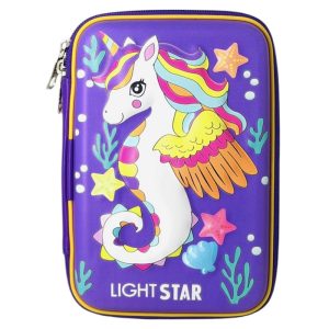 عکس جامدادی تبلتی بزرگ 2 زیپ لایت استار LIGHT STAR طرح یونیکورن دریایی رنگ بنفش - شماره 14