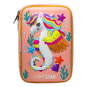 عکس جامدادی تبلتی بزرگ 2 زیپ لایت استار LIGHT STAR طرح یونیکورن دریایی رنگ گلبهی - شماره 4