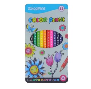 عکس مداد رنگی 12 رنگ اسکول فنس Schoolfans طرح گل و پروانه جعبه فلزی کد 92442 - شماره 3