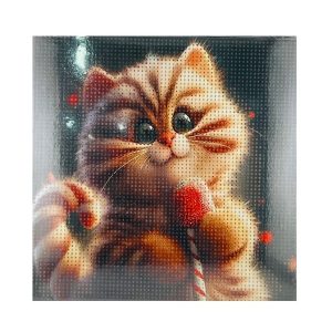 عکس نقاشی الماسی طرح گربه تپل سایز 30 در 30 مدل بوم دار - شماره 15