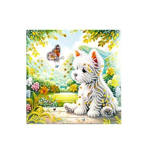 عکس نقاشی الماسی طرح سگ و پروانه سایز 20 در 20 مدل بوم دار کد 1078 - شماره 1