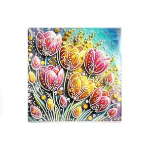 عکس نقاشی الماسی طرح گل های لاله سایز 20 در 20 مدل بوم دار کد 036 - شماره 1