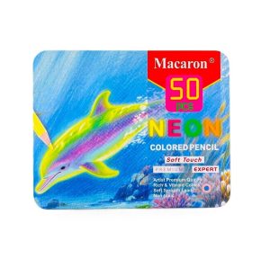 عکس مداد رنگی 50 رنگ نئونی ماکارون Macaron طرح دلفین مدل جعبه فلزی کد 10-1 - شماره 4