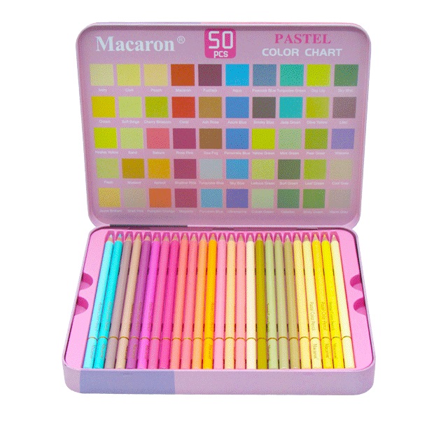 تصاویر مداد رنگی 50 رنگ پاستلی ماکارون Macaron طرح شیرینی ماکارون مدل جعبه فلزی کد 10-1 مداد رنگی 50 رنگ پاستلی ماکارون Macaron طرح شیرینی ماکارون مدل جعبه فلزی کد 10-1