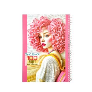 عکس دفتر 100 برگ مجلد سیبو SIBO مدل دختر مو فرفری طرح مو صورتی کد A26/2 - شماره 14