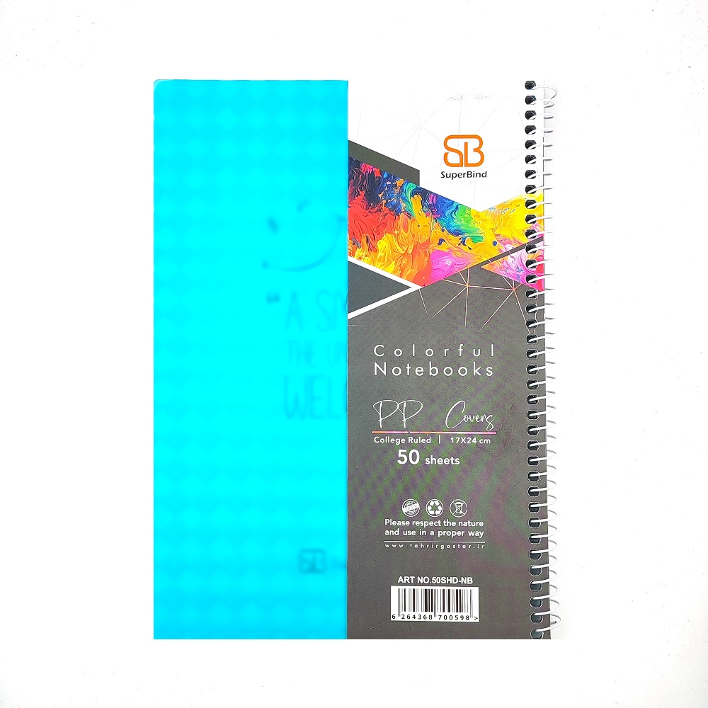 تصاویر دفتر 50 برگ خط دار جلد طلقی سوپربایند Superbind رنگ سبزآبی سایز 24 در 17 دفتر 50 برگ خط دار جلد طلقی سوپربایند Superbind رنگ سبزآبی سایز 24 در 17
