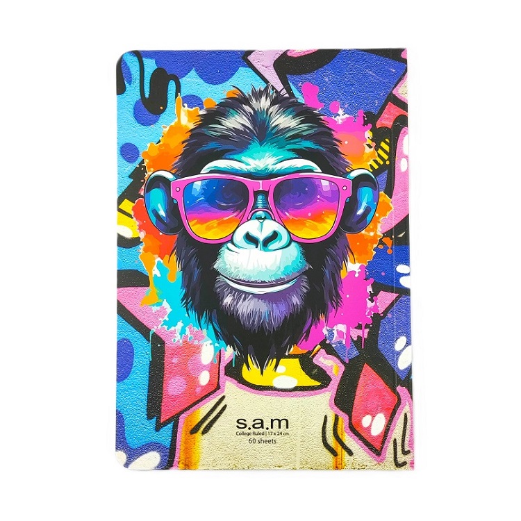 تصاویر دفتر 60 برگ خط دار ته چسب سام sam طرح میمون عینکی کد 5717 دفتر 60 برگ خط دار ته چسب سام sam طرح میمون عینکی کد 5717