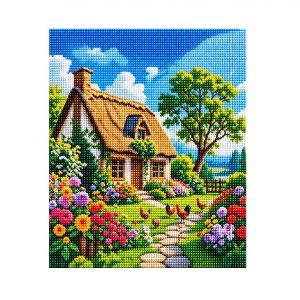 عکس نقاشی الماسی طرح کلبه و باغ سایز 45 در 35 مدل بوم دار کد GZ021 - شماره 7