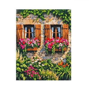 عکس نقاشی الماسی طرح پنجره و باغ گل سایز 45 در 35 مدل بوم دار کد GZ015 - شماره 8